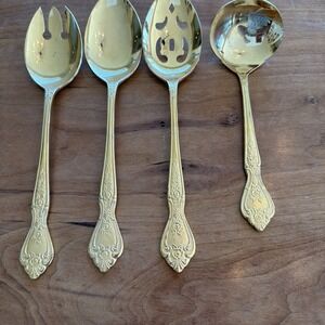 4 Pc Rogers Serving Pieces Gold Plated Pavilion Flatware‎ Stainless Korea
